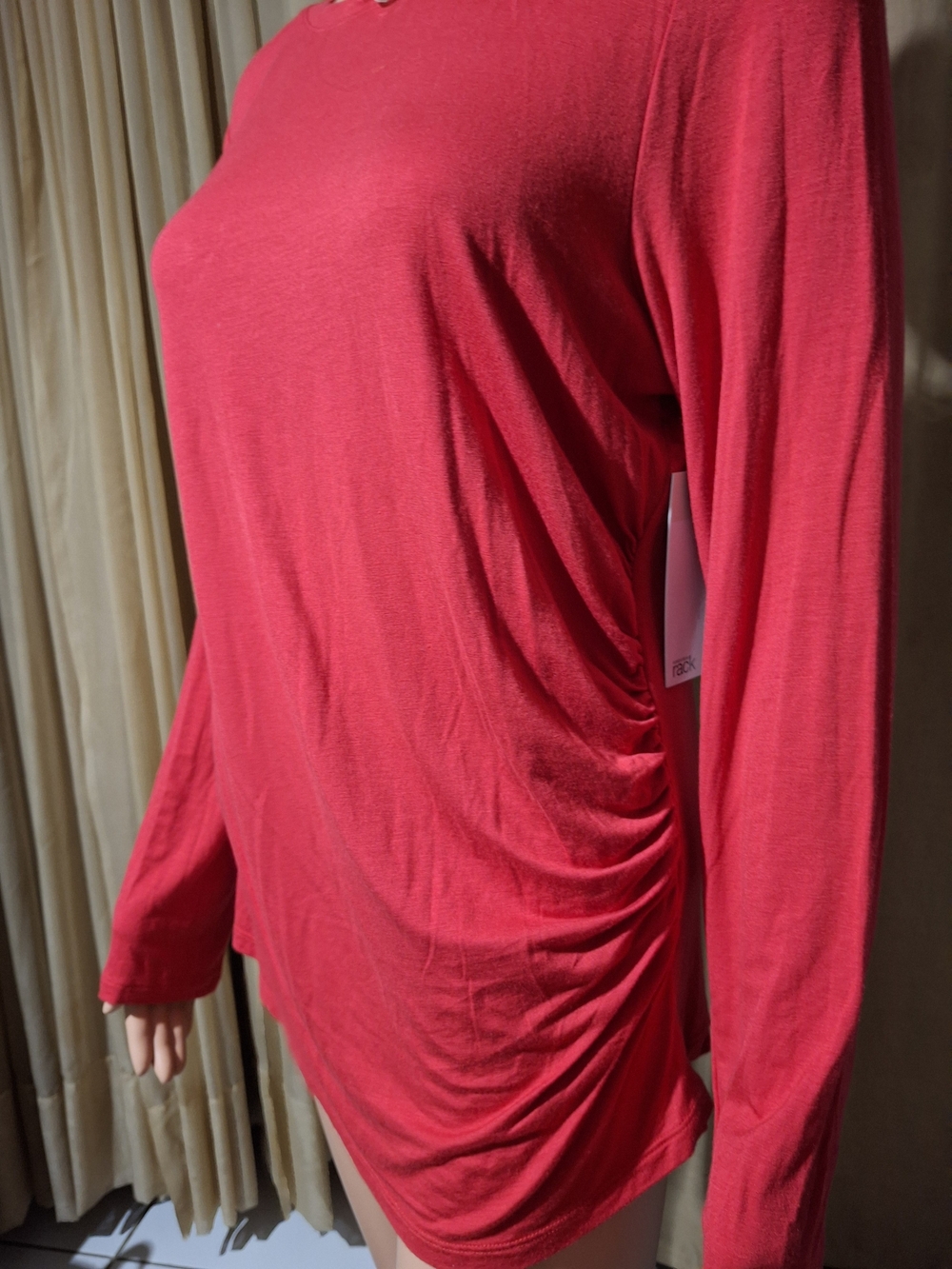 Women's Long Sleeve Ruched Side Top - Red